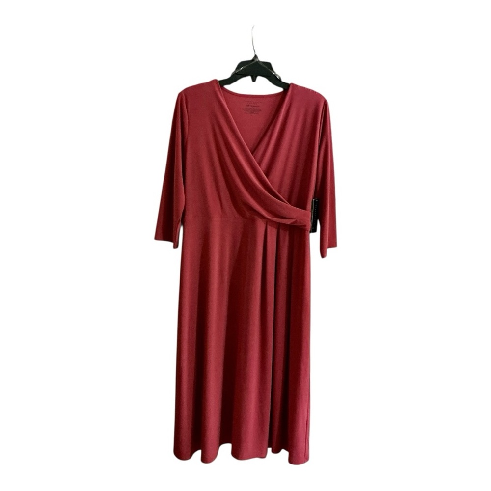 Investments Soft Separates Midi Dress Spice Faux Wrap V-Neck 3/4 Sleeve Size PL